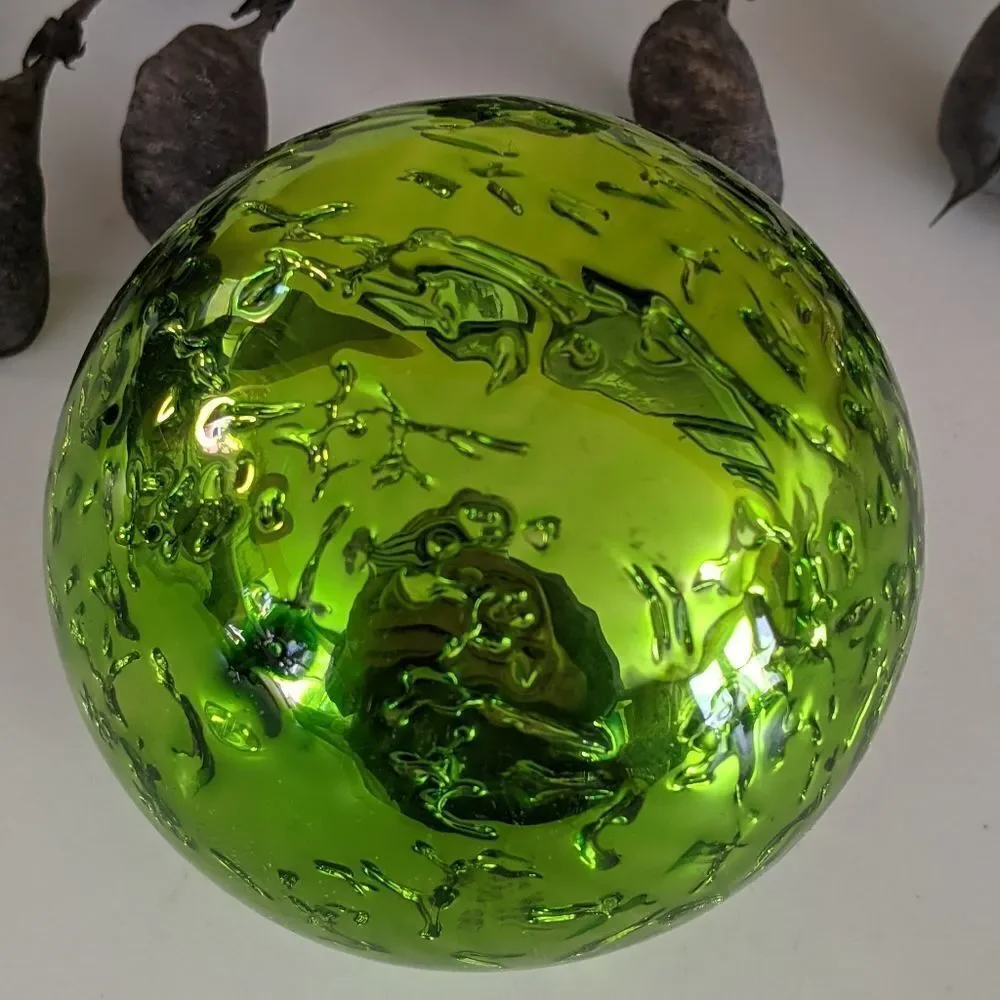 Crate&Barrel Green Textured Blown  Glass 3